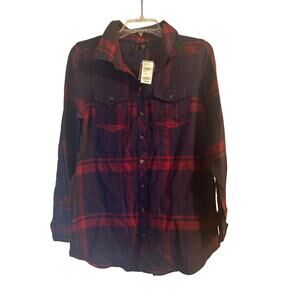 NWT Full Tilt Women's Blue/Red Lightweight Flannel Shirt Top Blouse Size Medium